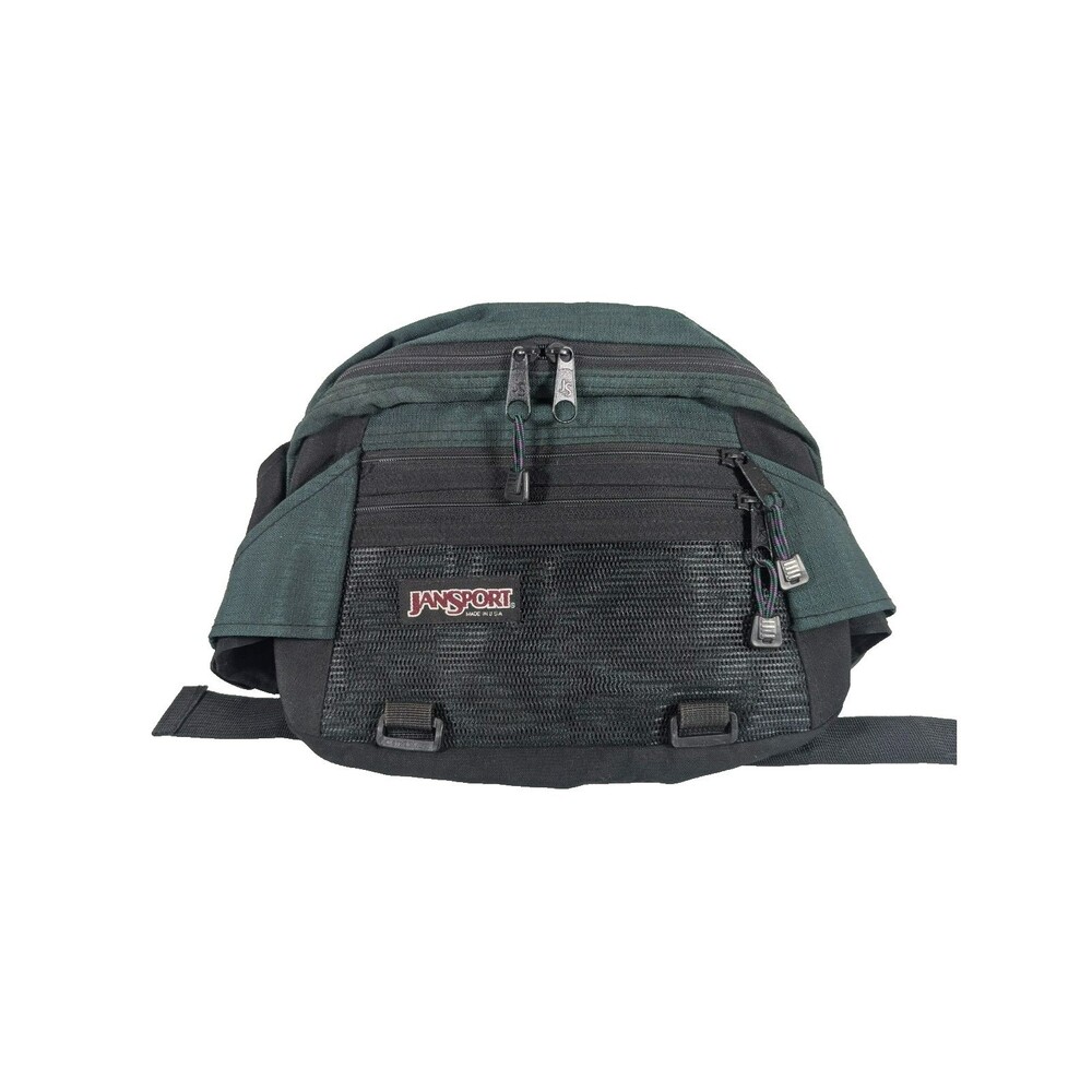 Vintage JanSport USA Large Lumbar Fanny Pack Waist Bag Green Black 90s